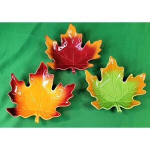 NEW Partylite Falling Leaves Trio Candle Holders 3 Ceramic Tea Light P92806 NIB